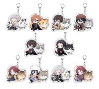 CHENJIRA 10 Pièces Bungo Strays Dogs Chibi Figurine Porte-clés en Acrylique Pendentif Chaîne pour Figurines Mignonnes