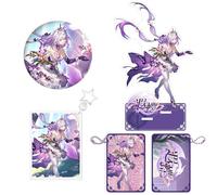 CHENJIRA Castorice Décoration 4 Set, Honkais Stars Rail Castorice Cosplay Porte-clés Acryl Stand Badge 75MM, Produits Périphériques D'animation