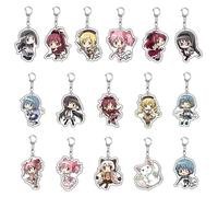 CHENJIRA Madokas Magica Chibi Figure Porte-clés Pendentif Anime Figurine Mignonnes Chaîne - Acrylique, 16 Pièces