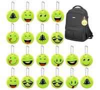CHENKEE Pendentifs Réflecteurs de Sécurité, 20 pcs Sécurité Pendentif Réfléchissant Emoticon Porte-clés Réfléchissant Pendentif Réfléchissant de Nuit pour Vêtements Sac PoussetteSac d'école (Smiley)