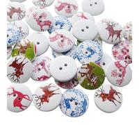 Chenkou Craft 100 pcs Père Noël Cerf Bois Boutons 20 mm à coudre Mélange Beaucoup