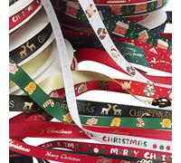 Chenkou Craft 16yards Mix Sizes & Patterns Merry Christmas Ruban gros-grain en polyester pour travaux manuels Motif Père Noël (mélange)