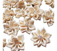Chenkou Craft 40 pcs 28 mm (1 1/8) nœuds en fleurs de ruban satiné patchs à strass 28MM(1 1/8") beige