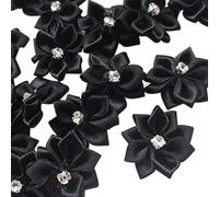 Chenkou Craft 40 pcs 28 mm (1 1/8) nœuds en fleurs de ruban satiné patchs à strass 28MM(1 1/8") noir