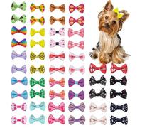 Chenkou Craft 50 pièces/25 paires de nœuds pour poils de chien, petits produits de toilettage pour animaux de compagnie, couleurs variées, motifs variés, accessoires pour chiens