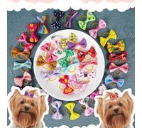 Chenkou Craft Lot de 25 nœuds en cheveux pour chien avec ruban en caoutchouc pour animal domestique Couleurs variées