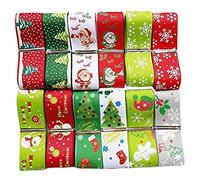 Chenkou Craft Ruban gros-grain en polyester avec motif flocon de neige, bière, chapeau de Noël et chaussettes de Noël 11 m