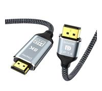 CHENLENIC 2M DisplayPort à HDMI 8K câble, 8K@60Hz 4K@120Hz DP1.4 unidirectionnel (source) à HDMI 2.1 (Display), DP à HDM I HDCP 2.3 HDR10 compatible pour AMD, NVIDIA, moniteur et PC