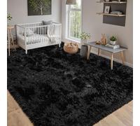 CHENMIAO Tapis de Salon 120 x 130 cm Moelleux Shaggy Doux et Confortable Moderne Tapis Moelleux Salon Dessous Antidérapant, Décoration Intérieure pour Chambre Filles Enfants, Noir
