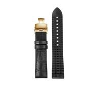 chenming Convient for Toutes Les Marques De Bracelet For Rolex Fit For IWC For Omega Montre En Cuir 22 Hommes Fluororubber Résistant for La Transpiration Noir Marron Boucle Pliante(Black gold B,22mm)