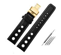 chenming Cuir 1853 adapté for la série de courses sportives PRS516 T91 bracelet de montre couche supérieure 20mm adapté au bracelet de montre chopin(Black white gold)