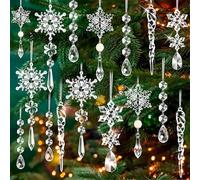 CHENNAN 18 Pièces Décoration de Noël Flocons De Neige en Cristal Acrylique Clair Pendentif Acrylique Flocon de Neige Icicle Goutte d'eau Suspendu Icicles De Arbre de Noël Pendentif (A)