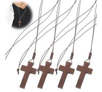 CHENNAN 4 Pièces Crucifix en Bois Mini Croix Pendentif, Petite Croix en Bois à Main Avec Cordon pour Communion Religieuse, Baptême, Cadeau de prière, Convient Aux Hommes et Aux femmes (Marron B)