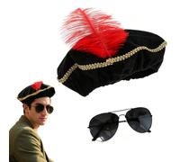 CHENNAN Chapeau Renaissance, Chapeau Médiéval avec Barbe, Chapeaux de Renaissance pour Homme avec Longue Moustache, Fausse Barbe de Fête, pour Halloween, Mascarade, Accessoires de Cosplay (Noir 2)