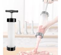CHENNAN Embossoir à Saucisses Manuel, Poussoir à Saucisse Manuel de Qualité, Outil de Remplissage de Saucisses, avec 3 Entonnoirs à Viande Hachée, Convient pour les Saucisses Faites Maison (Blanc)