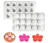 CHENNAN Moule en silicone en forme de rose avec 15 cavités Moule à gâteau en silicone en forme de pétales Moule à mini-mousse pour Mousse Puddin Muffin Gâteau Chocolat Et Mousses Desserts (Rose)