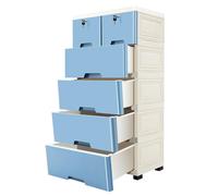 chennnls Armoire à tiroirs avec 6 tiroirs et 4 roues, tour de rangement en plastique, meuble de bureau à roulettes, commode pour salon, bureau, chambre à coucher (bleu)