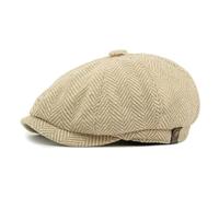 Chennuo Casquette Plate Newsboy Rétro à Chevrons, Style Britannique Unisexe Automne Hiver (FR/ES, Numérique, 55, 60, Beige)