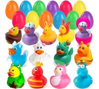 Chennyfun 12 Pcs Easter Eggs Filler Rubber Ducks Set avec Oeufs de Pâques Colorés, Canards Jouets de Baignoire et Chasse aux Oeufs de Pâques, Jouet de Bain pour Enfants Bébé, Cadeaux de Fête Party