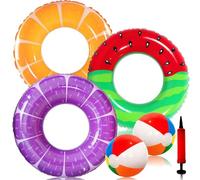 Chennyfun 5 Pièce Jouet de Piscine, Anneau de Natation 90 cm et Ballon de Plage avec Gonfleur, Décoration D'été pour La Plage La Fête de Piscine, PVC Bouée Flottante Jouet pour Adultes Enfants