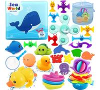 Chennyfun Jouets de Bain, 32 Pièces Jouet de Bain Set avec Canard en Caoutchouc, Tortue, Dauphin, Bateaux en Plastique etc, Animaux Jouets Flottants Enfant 3+Ans