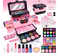 Chennyfun Maquillage Enfant Jouet Filles, 53 Pcs Lavable Malette Maquillage Jouet pour Enfant, Valise Beauté pour Enfant, Cadeau de Noël Anniversaire Jouet pour Princesse Fille 3 4 5 6 7+ Ans