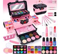 Chennyfun Maquillage Enfant Jouet Filles, 53 Pcs Lavable Malette Maquillage Jouet pour Enfant, Valise Beauté pour Enfant, Cadeau de Noël Anniversaire Jouet pour Princesse Fille 3 4 5 6 7+ Ans