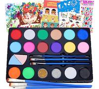 Chennyfun Palette de Maquillage Enfants Kit Licornes de Peinture pour Le Visage-16 Grandes Peintures, Peinture pour Le Visage et Le Corps de Qualité Professionnelle, Fête De Noël Halloween Cadeau