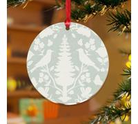 Chenonceau Oiseaux et Botaniques Aquamarine Décoration d'arbre de Noël Oiseaux Feuilles Imprimés Vert Rond Souvenir Disque Acrylique Transparent Aquarelle Bleu Gris Boule de Noël Décoration Arbre