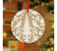 Chenonceau Oiseaux et Botaniques Aquamarine Décoration de Noël Aquarelle Bleu Gris Personnalisé Souvenir Disque Acrylique Transparent Oiseaux Volants avec Fleurs Pendentif pour Décoration de Sapin de