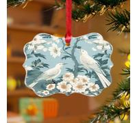 Chenonceau Oiseaux et Botaniques Aquamarine Décoration de Noël Oiseaux Feuilles Imprimés Vert Unique Souvenir Unique Disque Acrylique Transparent Aquarelle Bleu Gris Souvenir pour Décoration de Sapin