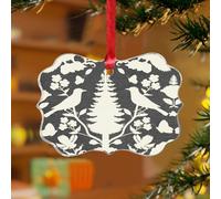 Chenonceau Oiseaux et Botaniques Aquamarine Ornements à Suspendre Aquarelle Bleu Gris Unique Souvenir Disque Acrylique Transparent Imprimé Oiseaux Feuilles Pendentif Vert pour Décoration de Sapin de