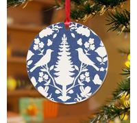 Chenonceau Oiseaux et plantes Aquamarine Décoration de Noël rouge-gorge Colibri Cardinal à suspendre Disques acryliques transparents Aquarelle Bleu Gris Souvenir pour décoration d'arbre de Noël