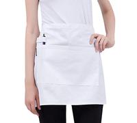 chenpaif Demi-Tablier, Hommes Femmes Cuisine Restaurant Taille Tablier Couleur Unie Demi-Tablier Court ajusté avec Poches Stylo Boucles pour Serveur Serveur Serveuse Blanc