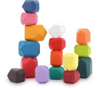 ChenQuanSarl-16 Pièces Jouet D'Empilage De Pierre En Bois, Blocs De Construction En Pierre En Bois Triant Et Empilant Des Blocs De Roche Jouets Montessori Pour Les Tout-Petits Garçons Et Filles