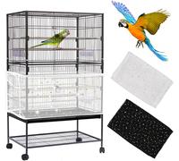 ChenQuanSarl-2 Pièces Grand Couverture De Cage À O aux, Amélioré Housse De Protection En Maille Avec Paillettes, Universel Attrape Graine, Filet De Perroquet Ajustable En Maille De Nylon Pour Ara Per