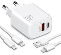 Chenquansarl-2-Port Rapide Chargeur Pour Iphone 14/13/12/11/Pro/ /Plus/Mini, Se/Xr/Xs/X/8/7/6, 20w Pd/Qc Pr Secteur Alimentation Usb A Et Usb C Rapido Chargeur Mural Adaptateur Et 2pack 2m Cable