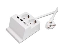 ChenQuanSarl-3125 - Pr De Table Avec 2 X 230 V Schuko & 2 Chargeurs Usb De 2,5 A, Multipr Avec Sécurité Enfants, Support Pour Smartphone & Tablette Inclus, Antidérapant, 100X60X120 Mm - 400G, Blanc