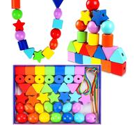 ChenQuanSarl-42 Pièces Perles En Bois À Enfiler Jouet,Jeux Montessori Éducatifs Enfant Cadeau,Jeux De Construction Billes De Laçage Perles En Bois, Pour Garçons Filles 3 4 5 6 Ans