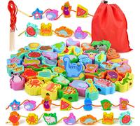 ChenQuanSarl-48 Pièces 2 En 1 Perles En Bois Jouet 6 Thèmes Montessori Jouets Pour Enfants De 3 4 5 Ans Jouets Éducatifs Et Montessori Cadeau Pour Garçons Et Filles De 3 4 5 6 Ans
