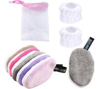 Chenquansarl-5pcs Cotons Démaquillants Lavables + 2pcs Bracelets De Lavage De Vi , Coton Demaquillant Reutilisable Avec Sac Lavage Maille, Pads Demaquillants Lavables Double Face Pour Tous Types De P
