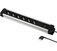 ChenQuanSarl-61904 Alu-Line Mehrfachsteckdose, 6-Fach, Schuko +10/16 A, Mit Schalter, 2 M, Mit Aluminiumgehäuse, 90 Grad Stecker, Platzsparend, 16 A Mit Schutz, Wandbefestigung
