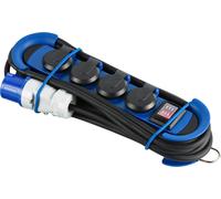 ChenQuanSarl-62576 Bloc Multipr Outdoor Avec Fiche Cee,4 Pr s Schuko Ip44,Accrochable Avec 2 Crochets + Serre-Câbles Élastiques,Câble H07Rn-F 3G1.5 Longueur 3M Adapté Camping,Caravane Bleu/Noir