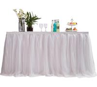 Chenquansarl-6ft / 182cm Blanc Jupe De Table, Gaze De Bureau En Tulle Romantique, Décoration De Table, Nappe De Tutu Flocon De Neige Au Pays Des Merveilles, Pour Shower, Mariage, Fête