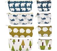 Chenquansarl-8pcs Étui À Crayons En Toile Portable Trousse Crayon Scolaire Porte-Stylo À Glissière Trousse Pochette À Carreaux Pour Stylos Crayons Collations Papeterie Porte-Clefs