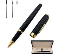 Chenquansarl-Accod Stylo À Bille Classique En Métal Avec 2 Recharges De Rechange À Pointe Moyenne Pour Homme Et Femme (Noir)