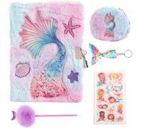 Chenquansarl-Agenda Secret Avec Serrure Pour Filles, Agenda À Fermeture En Queue De Poisson, Fournitures De Bureau Pour Enfants, Avec Stylo, Autocollants, Sac À Main En Peluche, Carnet De Notes En Pe