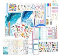 ChenQuanSarl-Agendas Pour Enfants, Journaux Et Cahiers, Avec Motif Bleu, Carnets Secrets Pour Garçons, Autocollants Animaux Et Plantes, Ruban De Masquage Doré, Stylo Multicolore, Marque-Pages Magnéti