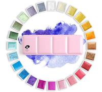 ChenQuanSarl-Artist Watercolor Paints-Metallic Glitter Solid Colors-Pink Portable Metal Case With Palette-24 Color Set Sparkle Watercolor