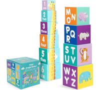ChenQuanSarl-Blocs Empilables Pour Enfants - 10 Blocs Avec Images, Chiffres, Lettres Et Animaux De Safari De La Jungle - Jouet Montessori En Carton Écologique - Pour Âges 1 Et Plus